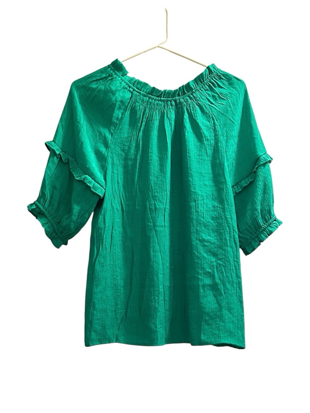 Zara Emerald Ruffle-Sleeve Blouse
